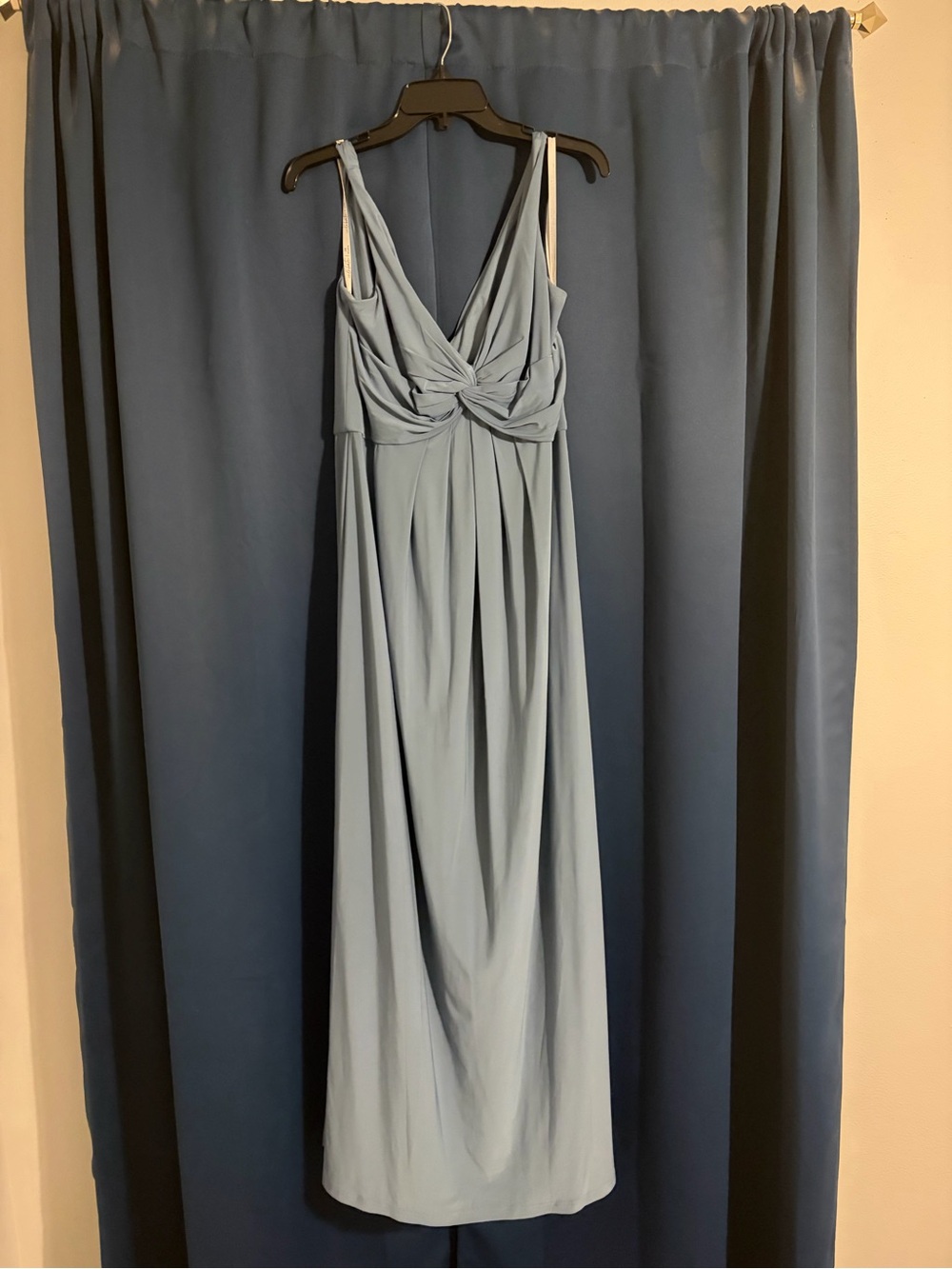 David's Bridal Light Blue Twist-Front Maxi Dress